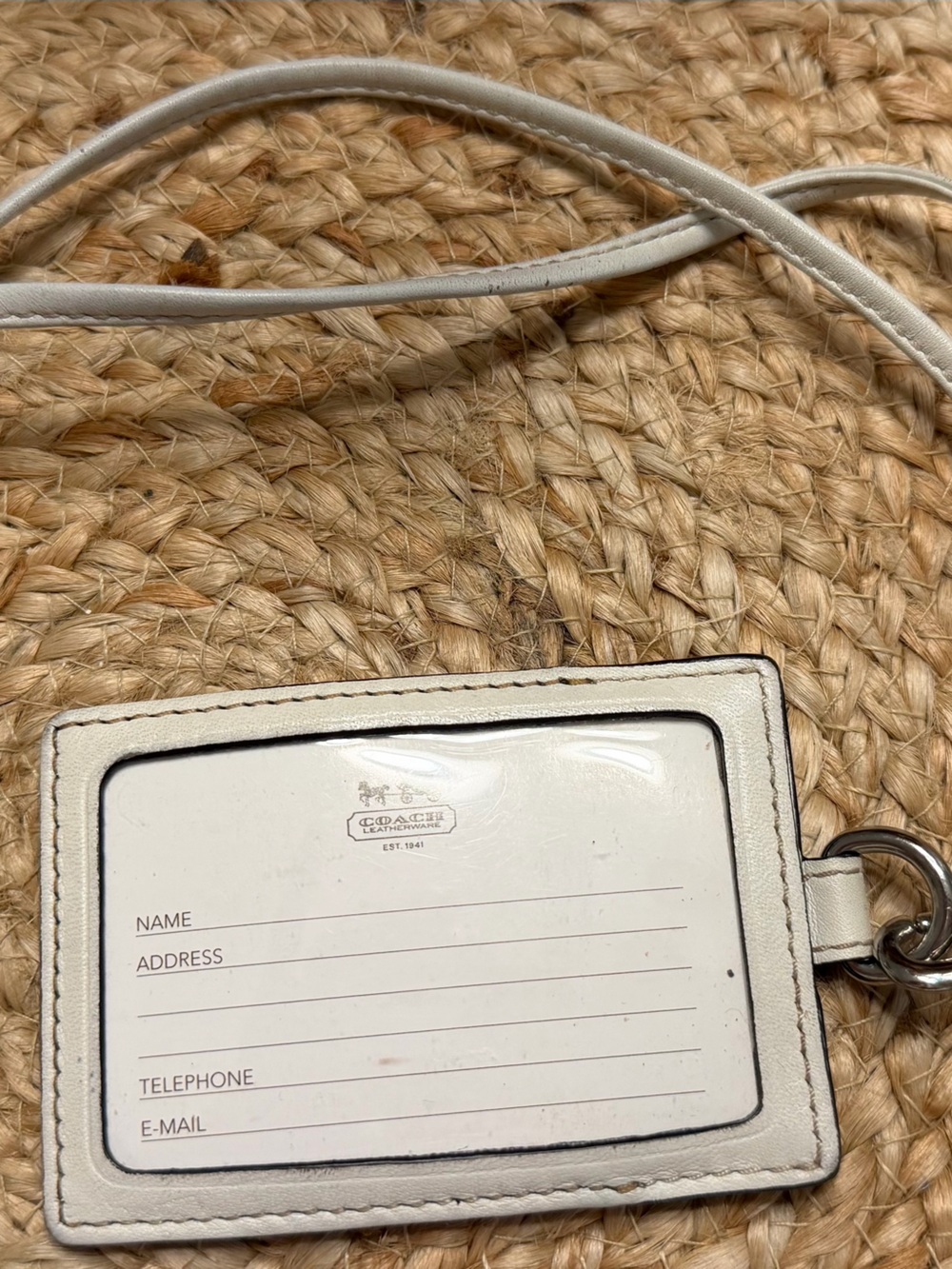 Coach chalk and pink Leather ID Badge Holder with Lanyard Strap wear on edges
